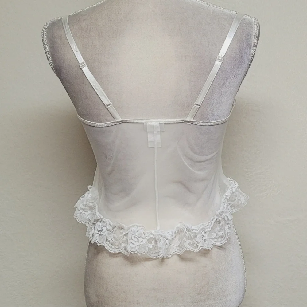 Frederick's Of Hollywood Vintage White Lace Teal Satin Lace-up Corset Lingerie S - Picture 8 of 12